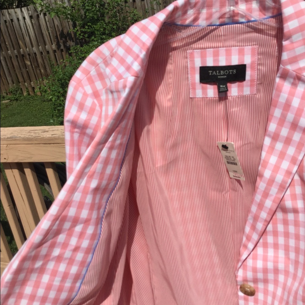 NWT Talbots Pink & White Linen Gingham Lined Blaz - Picture 6 of 8